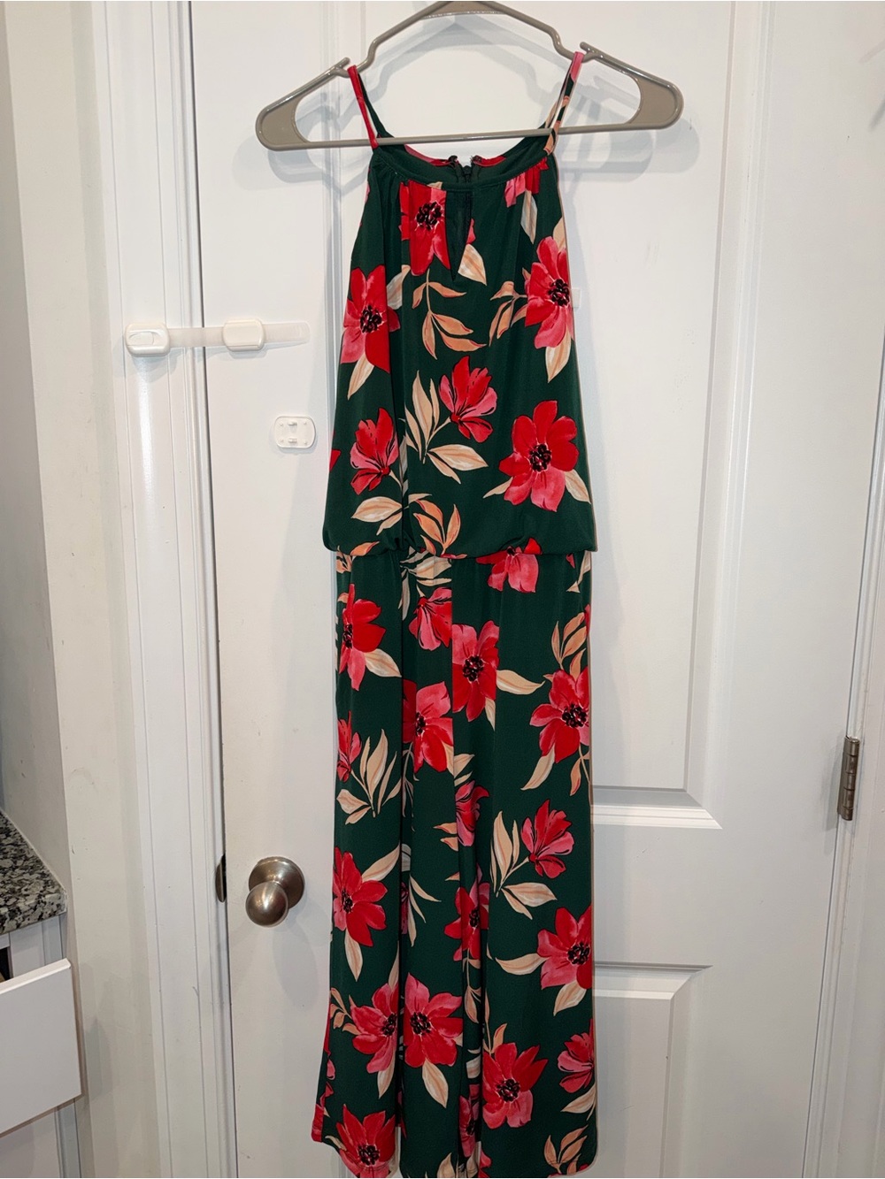 Maggy London Green Floral Wide Leg Jumpsuit with Red Size 10